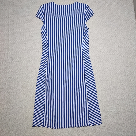 J.McLaughlin Helena Vertical Strip Dress Blue White Women's Size M Catalina - Picture 2 of 9
